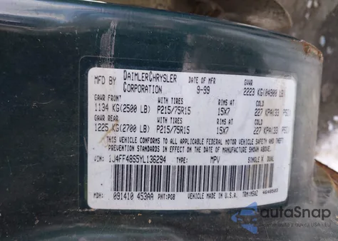 2000 Jeep Cherokee Sport z USA, uszkodzony, nr VIN 1J4FF48S5YL136294